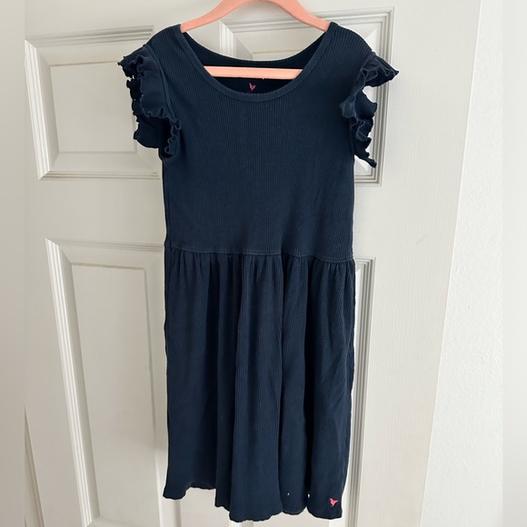 Pink chicken navy blue dress, size 8Y - Picture 1 of 2